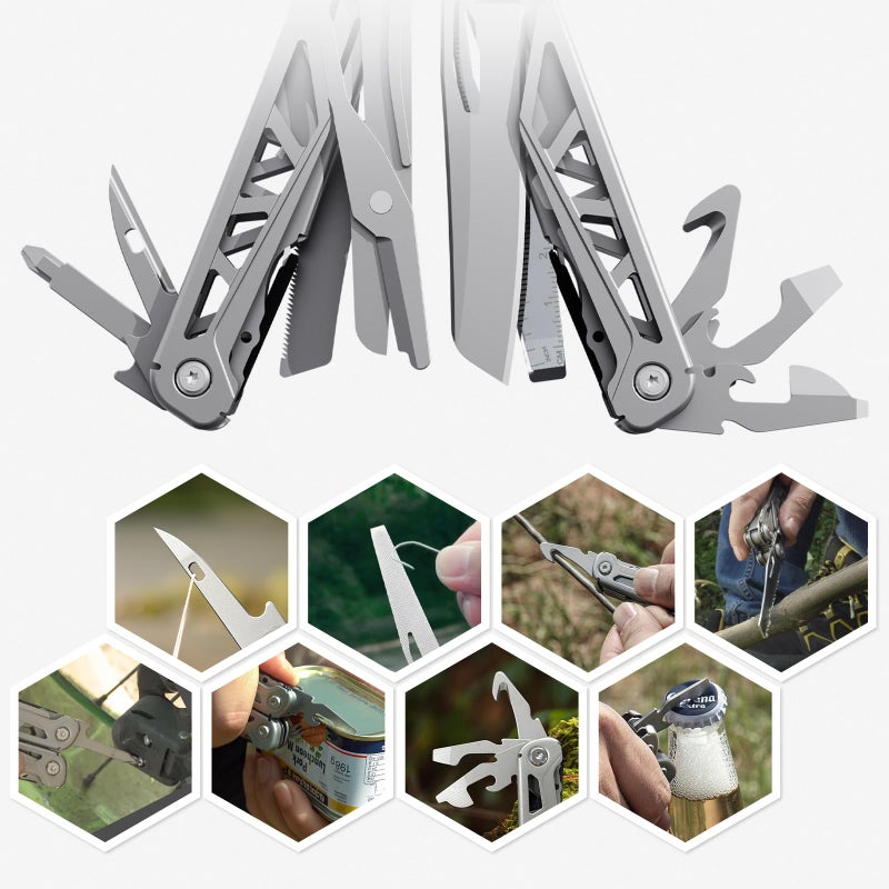 PERWIN Multitool 17 في 1 كماشة متعددة الأدوات من الفولاذ المقاوم للصدأ مع سكين جيب ذاتي القفل من النايلون غمد احترافي (EDC) أداة متعددة للبقاء على قيد الحياة والتخييم والصيد والمشي لمسافات طويلة وإصلاح بسيط - Image 5